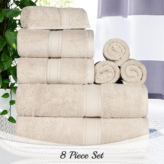 SUPERIOR Egyptian Cotton Ultra Plush & Absorbent, 8 Piece Set, Cream | Quick Dry - Image 10