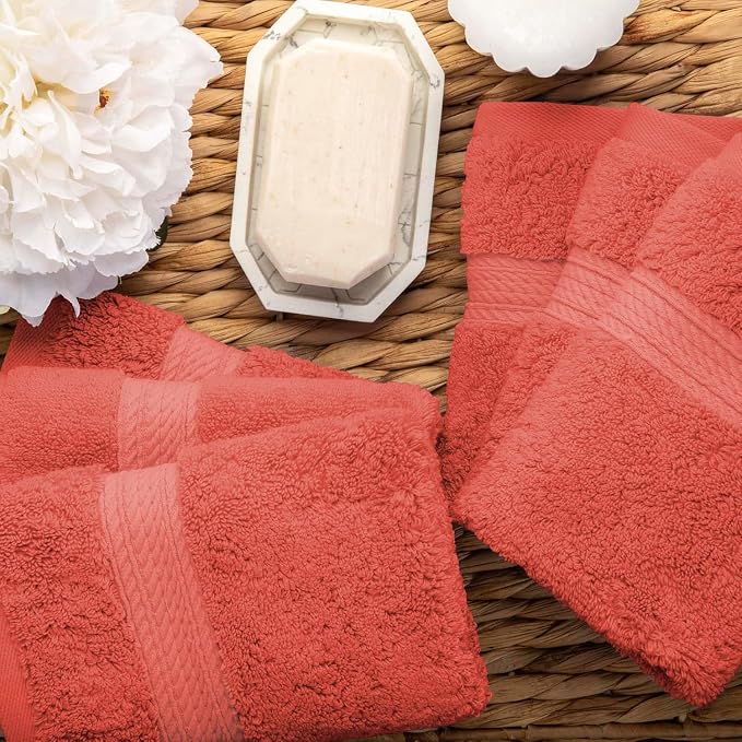 SUPERIOR Egyptian Cotton Plush & Absorbent, Face Towel Set of 6, Coral | Quick - Image 3