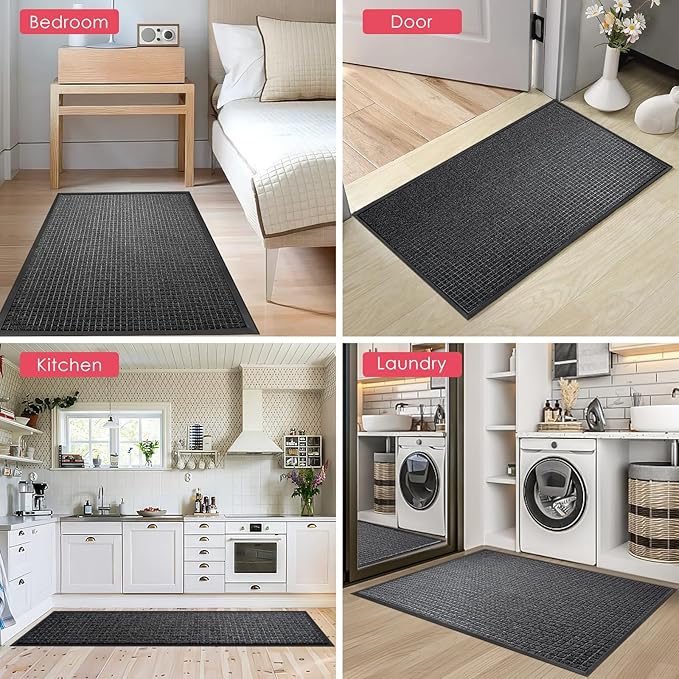 Kuyal Front Door Mat, 2'*3' Door Mat for Inside Outside Entrance,Waterproof Welcome Mats with Non-Slip Backing, Indoor Outdoor Entryway, Commercial Floor Mats, Durable & Easy to Clean, Dark Gray