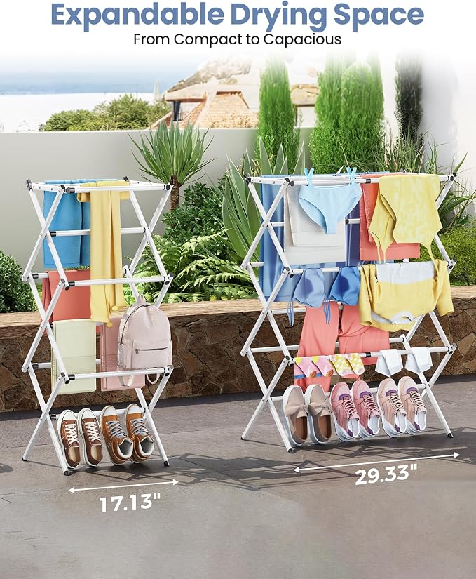 Oversize 3-Tier Clothes Drying Rack, No Install, Non-slip feet, Tool-free Setup - Image 3
