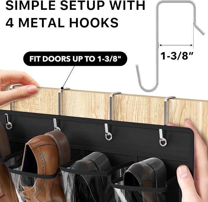 Simple Houseware 24 Pockets Large Clear Over the Door Shoe Organizer, 4 Durable - Image 5