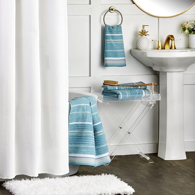 SKL Home Seabrook Stripe Hand Towel Set-2pc, Premium 100% Cotton, Teal | 550 - Image 6