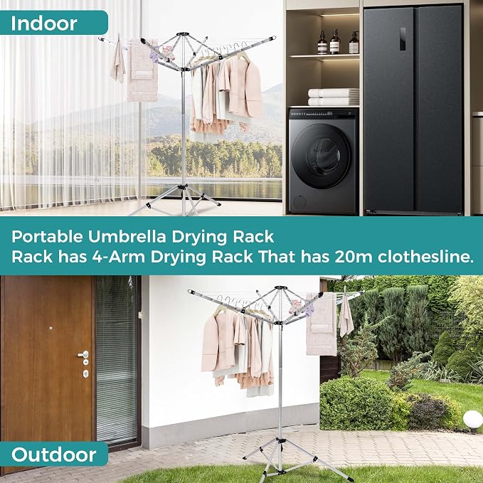 65FT Portable Umbrella Clothesline, 4-Leg Stable Freestanding Drying Rack - Image 4