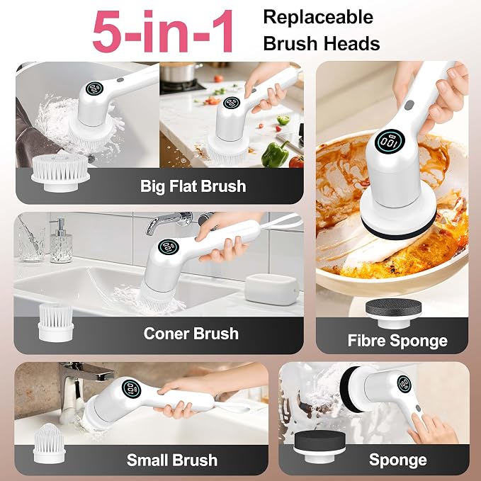 Electric Spin Scrubber, 44 in-lbs High Torque Shower Scrubber & LED Display - Image 5