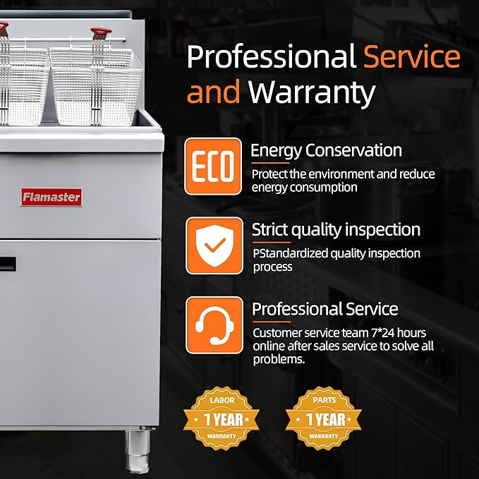 Commercial Gas Floor Fryer with 2 Baskets, 150000 BTU Natural Gas Fryer - Only Commercial Use, 5 Heating Tubes, 80 lb Capacity Deep Fryer for Restaurants, Fast Food, Food Trucks