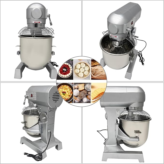 INTSUPERMAI Stand Mixer Commercial Dough Mixer Dough Kneading Machine 20L 20QT Electric Food Dough Mixer Machine with Automatic Stop Function 3 Types Hooks Whisk Beater 3 Speeds Adjustable 110V 1100W