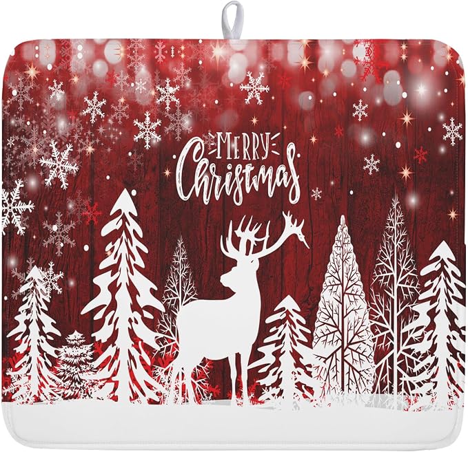 Christmas Dish Drying Mats for Kitchen Counter 16x18 Inch Merry Christmas Happy by Kawani