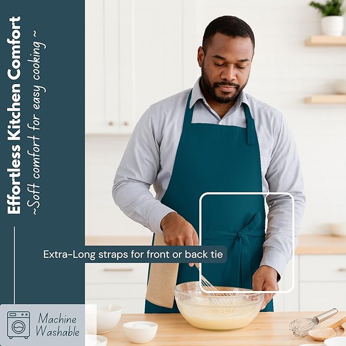 Native Fab Kitchen Apron 2 Pack - 100% Cotton Adjustable, Durable Apron with Pockets, Perfect for Cooking, Baking, Grilling