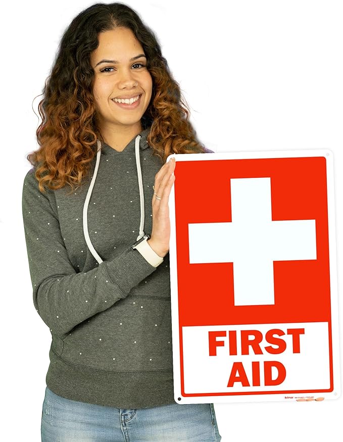 Brimar - 12 x 18" - First Aid Sign - .055″ Polyethylene Plastic - Clear Message - Standard Size