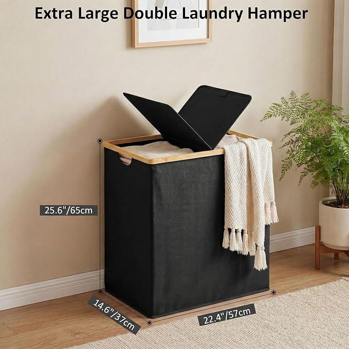 efluky Laundry Hamper with Lid, Double Laundry Basket with 2 Removable Bags - Image 5