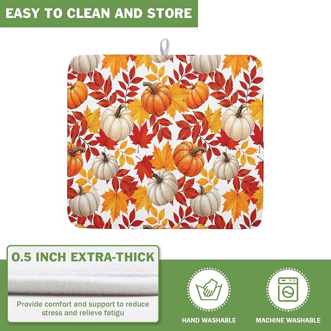 Fall Pumpkin Dish Drying Mat for Kitchen Counter 16x18 Inch Autumn Pumpkins - Image 5