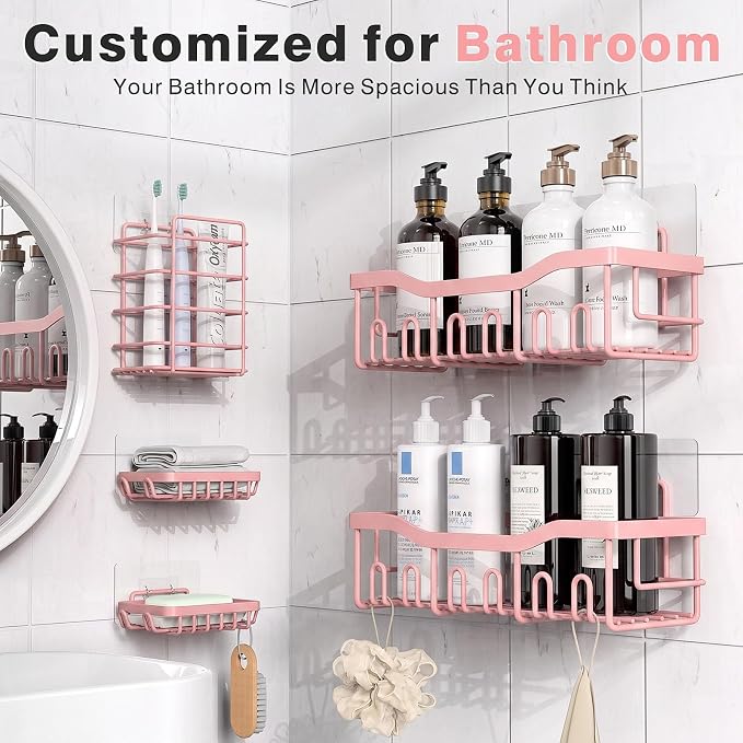 EUDELE 5-Pack Rustproof Stainless Steel Shower Caddy – No Drill Adhesive - Image 3