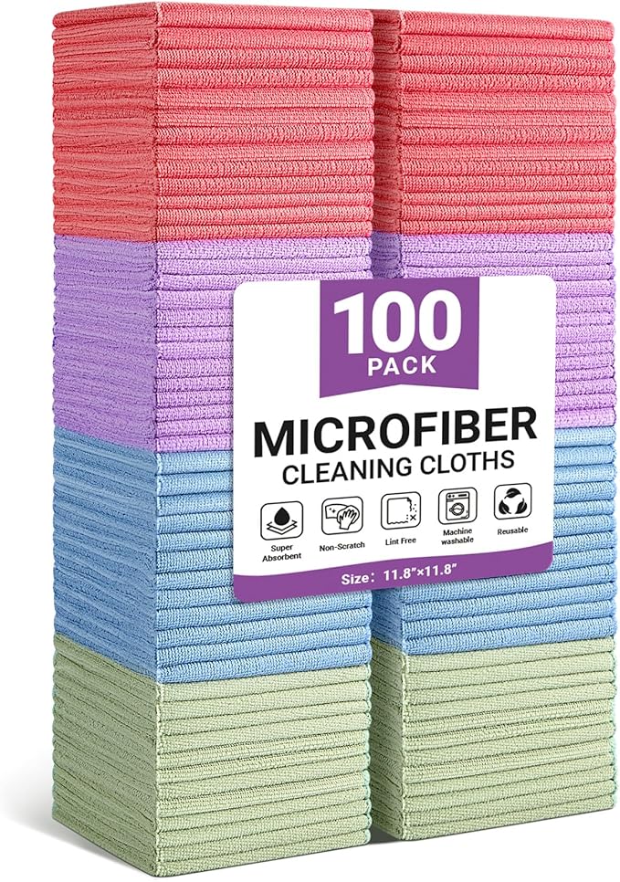 SIFANGKE Microfiber Cleaning Cloth, 100 Pack Assorted Color Cleaning Rags by Unknown