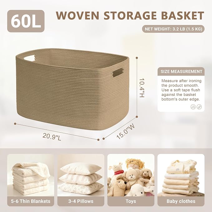60L Woven Laundry Basket Hamper - Image 2