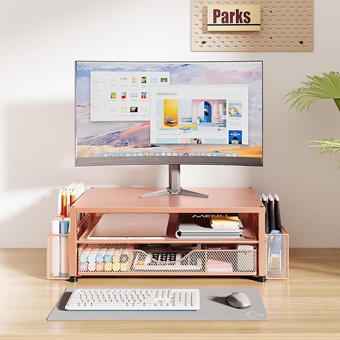 Desk Organizer and Accessories, 2-Tier Computer Monitor Stand Riser - Image 2