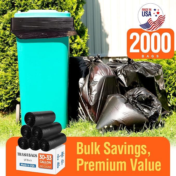 Delxo 30-33 Gallon Trash Bags, Durable Plastic Bolsas para basura, Perforated - Image 3
