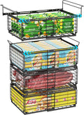 iSPECLE Deep Freezer Organizer Bins for 10 to 20 Cu.Ft, 4 Pack Stackable & Hanging Baskets, Expandable Metal Wire Storage System, Fits 17.5"-22.6" Width, Chest Freezer Only, Black