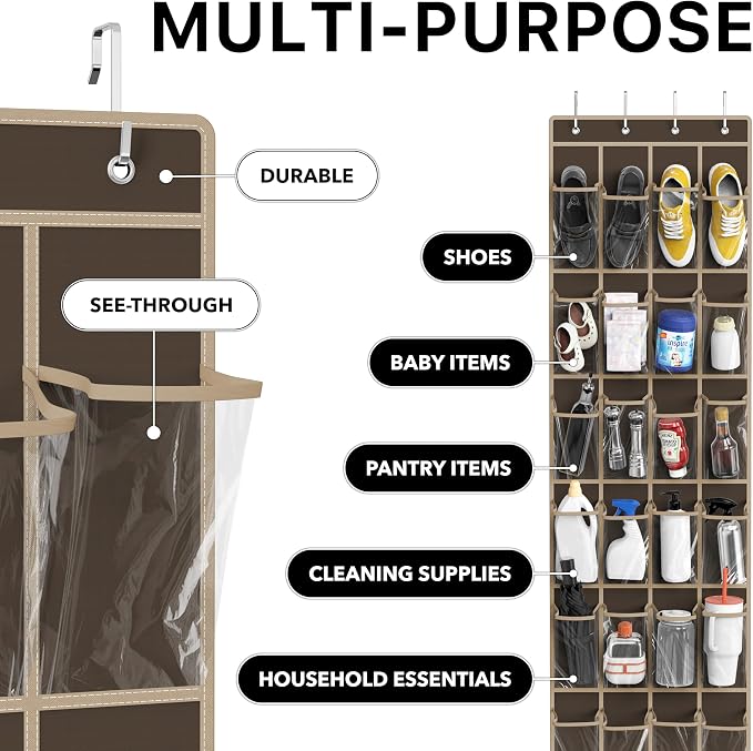 Simple Houseware 24 Pockets Clear Over the Door Shoe Organizer, 4 Durable Metal - Image 5