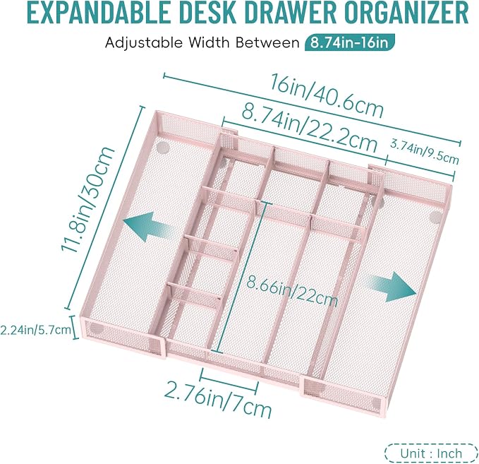 Expandable Desk Drawer Organizer, 10 Adjustable Compartments, expands from 8.74 - Image 2