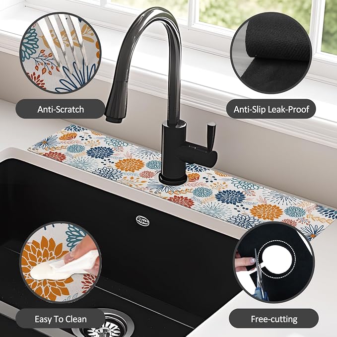 24" X 5.5" Kitchen Sink Splash Guard Faucet Mat Mandala Super Absorbent Fast - Image 4