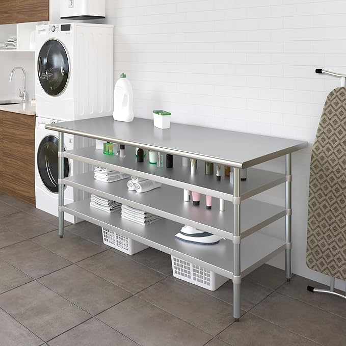 30 in. x 72 in. Stainless Steel Work Table with Three Bottom Shelves | NSF Kitchen Prep Table | Utitly Metal Table
