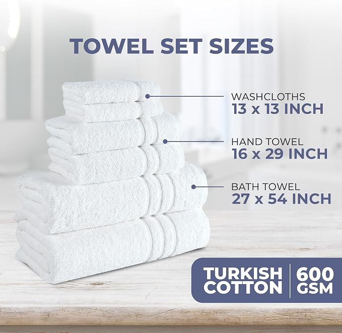 Hawmam Linen White 6 Piece Bath Towels Set - Image 3