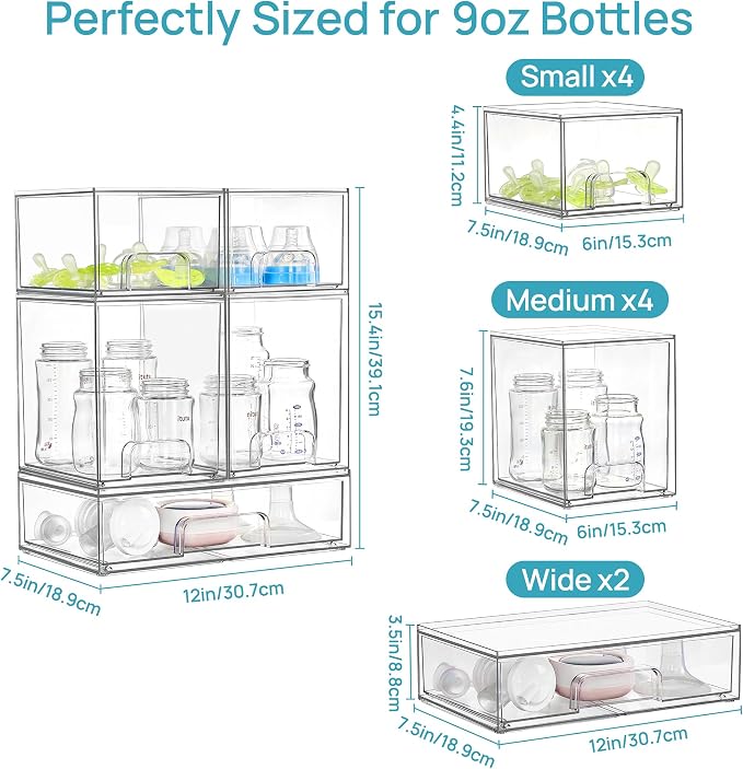 Vtopmart Clear Stackable Storage Drawers Set of 10, Baby Bottle Organizer | - Image 2