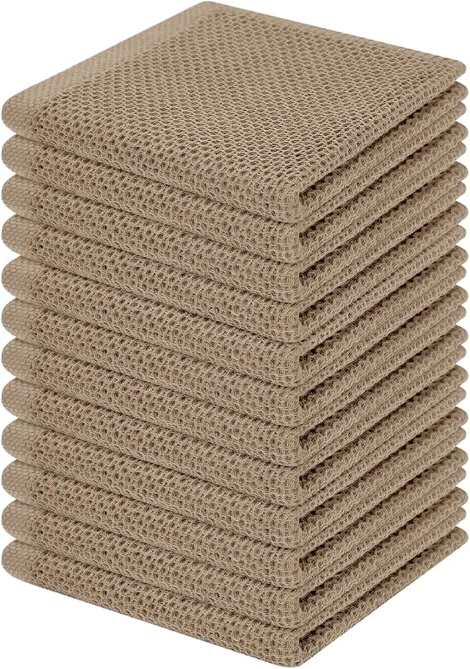 Homaxy 100% Cotton Waffle Weave Kitchen Dish Cloths 12-Pack, Tan | 12 x 12 by Homaxy