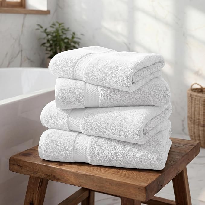 Superior Egyptian Cotton Plush & Absorbent, Bath Towel Set of 4, Soft Luxury - Image 2