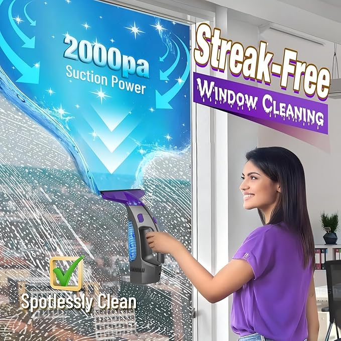 Window Vacuum Squeegee Cordless, 2000Pa Electric Window Cleaner Tool - Image 2