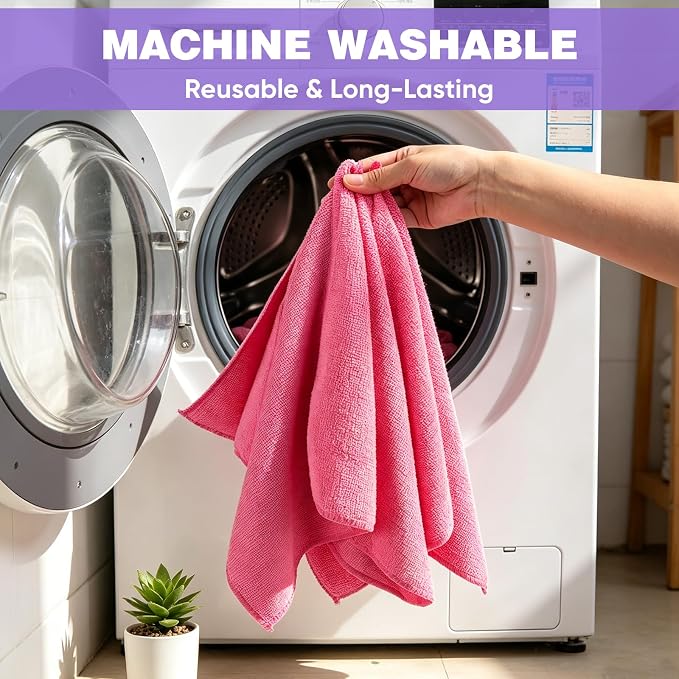 TEAWOO 10 PCS Pink Microfiber Cleaning Cloths, Car Towels, Kitchen Towels - Image 6