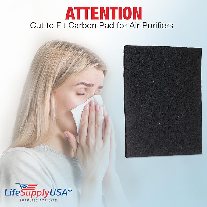 Cut to Fit Activated Carbon Filter Sheet 16x48" - Universal Air Purifier Charcoal Filter Roll for HVAC, AC, Window, Range Hood by LifeSupplyUSA (2-Pack)