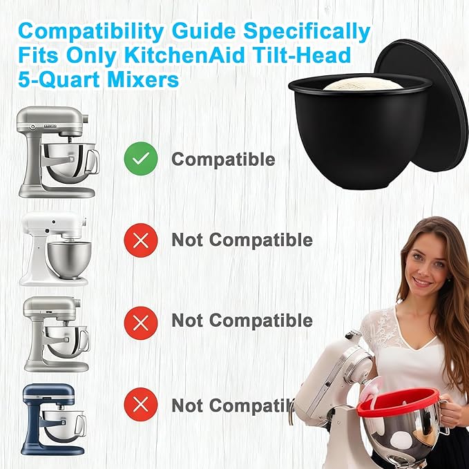 Silicone Bowl Insert Compatible with 5 Qt KitchenAid Tilt-Head Mixer, Food-Grade Non-Slip Bowl Liner, Dishwasher Safe & Easy to Clean Replacement Accessory (Black)
