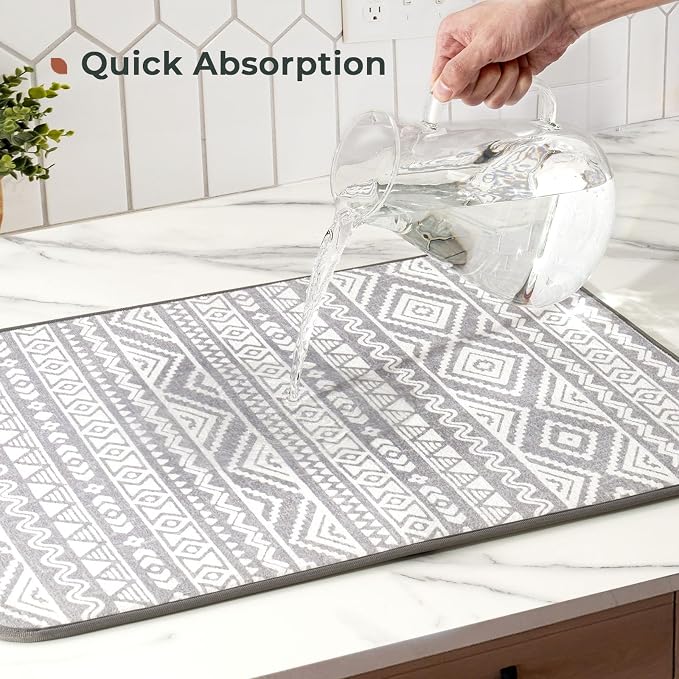 FRESHMINT Dish Drying Mats 2 Pack, Global Bohemian | Quick Dry, Ultra Absorbent - Image 4