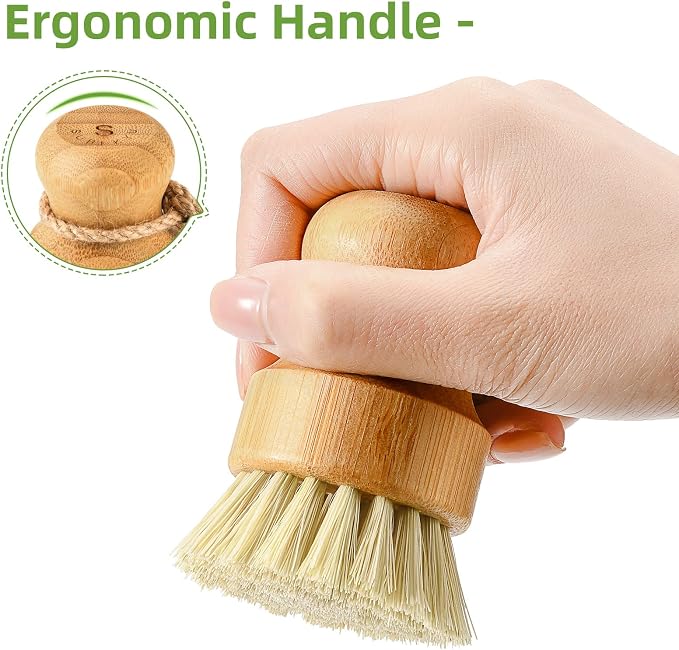 SUBEKYU Bamboo Dish Scrub Brush, Produce Brush, 2 Pack - Image 4