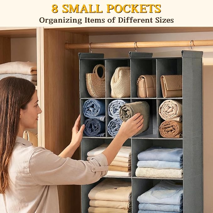 4 Tier Hanging Closet Organizer, 12 Compartments Dual Row Storage, 3 Sturdy - Image 4
