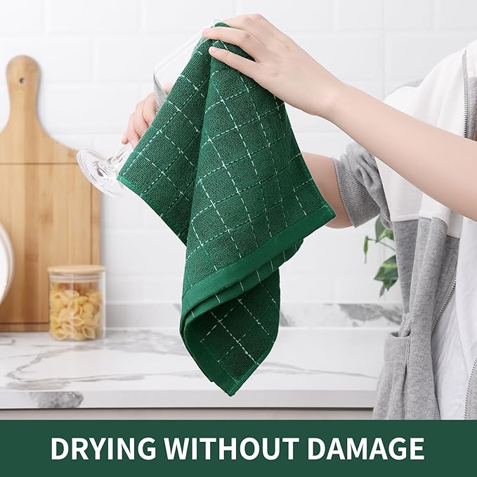 Homaxy 100% Cotton Terry Kitchen Towels, 4 Pack, Dark Green - Image 4