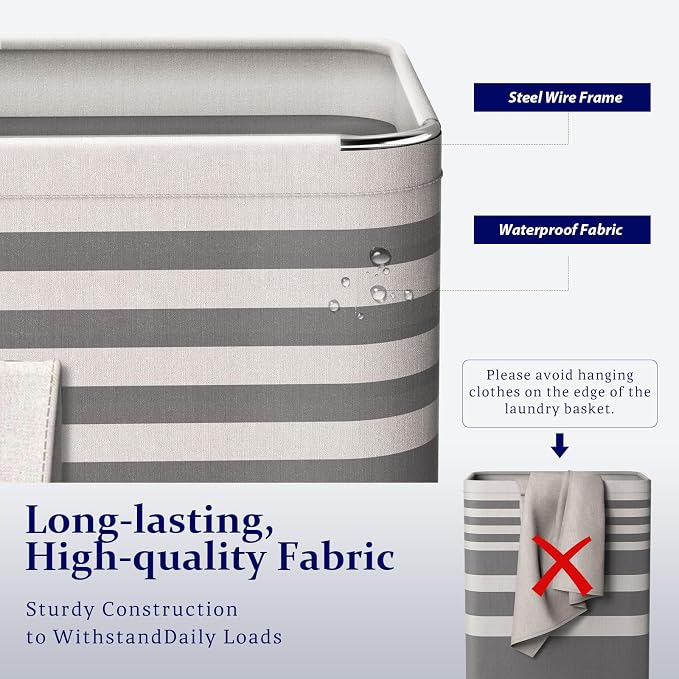 2 Pack Laundry Baskets 100L Extra Large, Waterproof Freestanding Collapsible - Image 3
