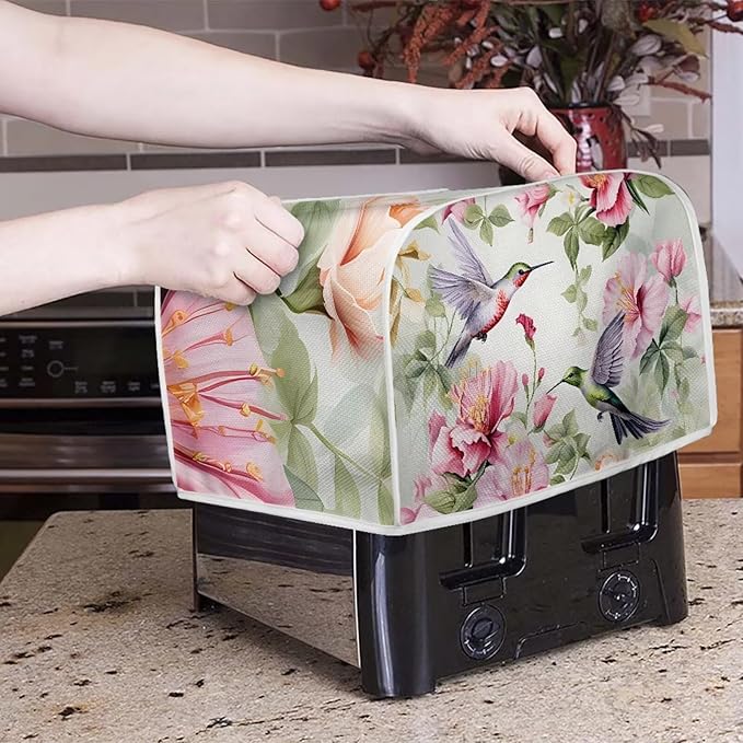 Hummingbird Flower Print Toaster 4 Slice Cover Appliance Dust-proof Cover Fingerprint Protection for Kitchen Small Appliance