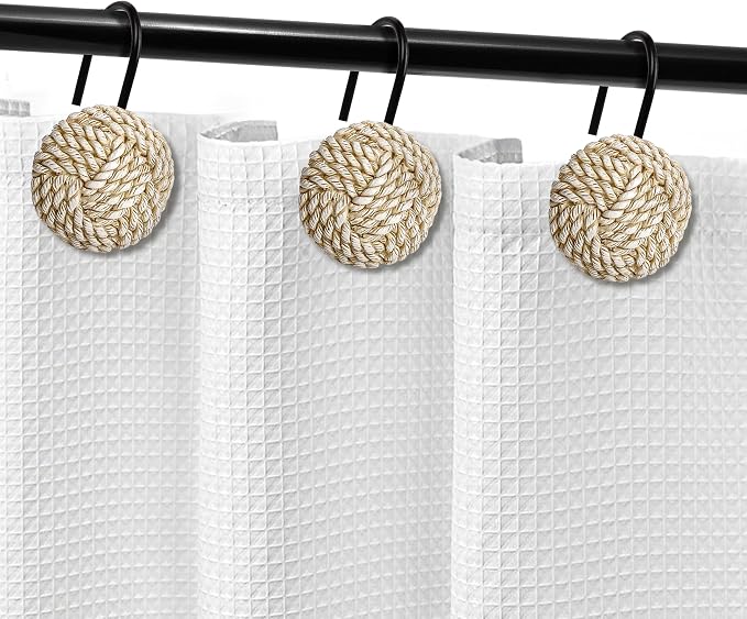 Sunlit Boho Knots Shower Curtain Hooks, Home Decorative Shower Curtain Rings - Image 2