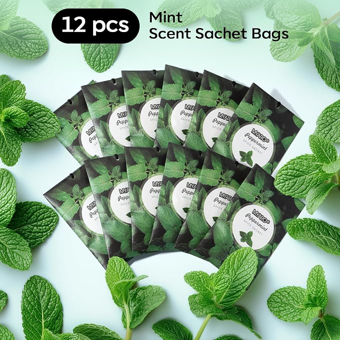 MYARO 12 Pack Peppermint Scented Sachets, Closet Deodorizer Car Freshener - Image 4