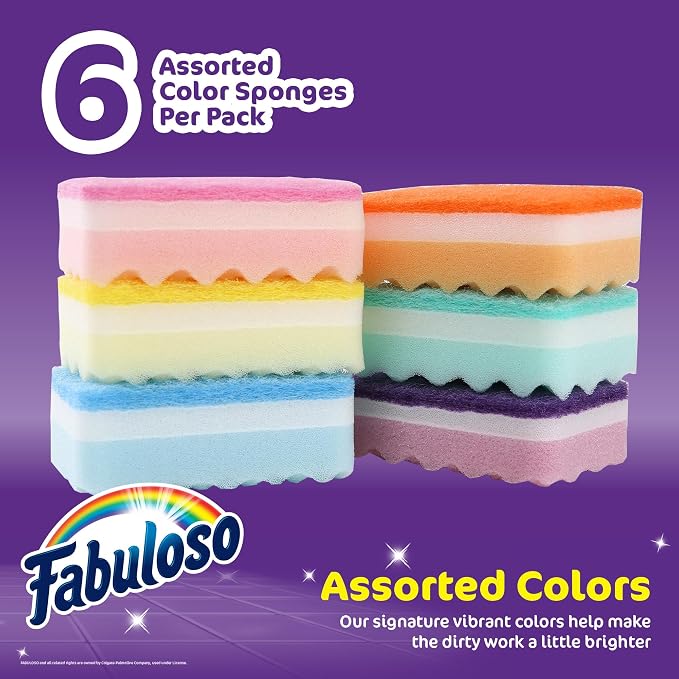 Fabuloso Scratch-Free Kitchen Dish Sponges Rainbow Cellulose Scrubber Sponge - Image 2