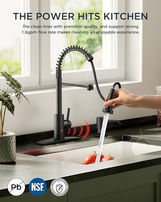 FORIOUS Black Touchless Kitchen Faucet, Hands-Free, High Arc Single Handle | - Image 6
