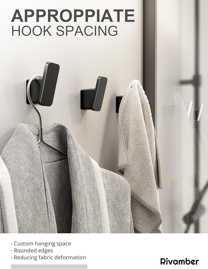 4-Pack Matte Black Towel Hook for Bathroom, Robe Coat Hook, Heavy Duty Wall - Image 3
