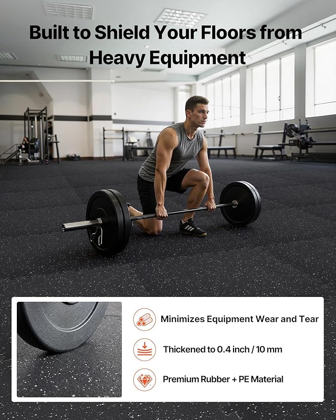 VEVOR 0.4Inch 96sq.ft 24 Tiles Gym Flooring for Home Gym, Rubber Top with High Density EVA Foam, 24 x 24In Gym Floor Exercise Equipment Mats, Interlocking Gym Mats, Puzzle Workout Mats, Black & White