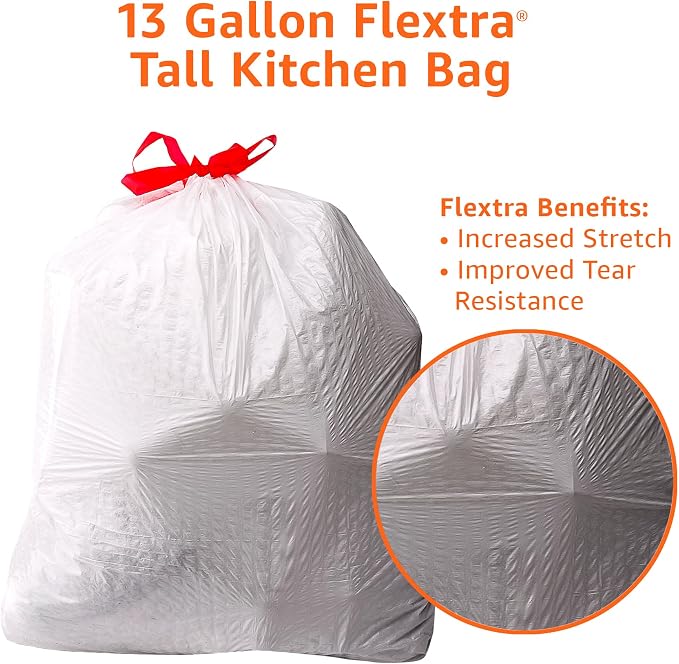Amazon Basics Flextra Tall Kitchen Drawstring Trash Bags, 13 Gallon, - Image 4