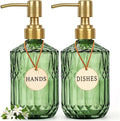 Green Glass Soap Dispenser, Kitchen Hand and Dish Soap Dispenser Set by Unknown
