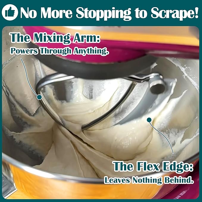 Flex Edge Beater Pro FEB5 for KitchenAid 4.5-5QT Tilt-Head Stand Mixers - Stainless Steel Flat Beater with Replaceable Silicone Edges.