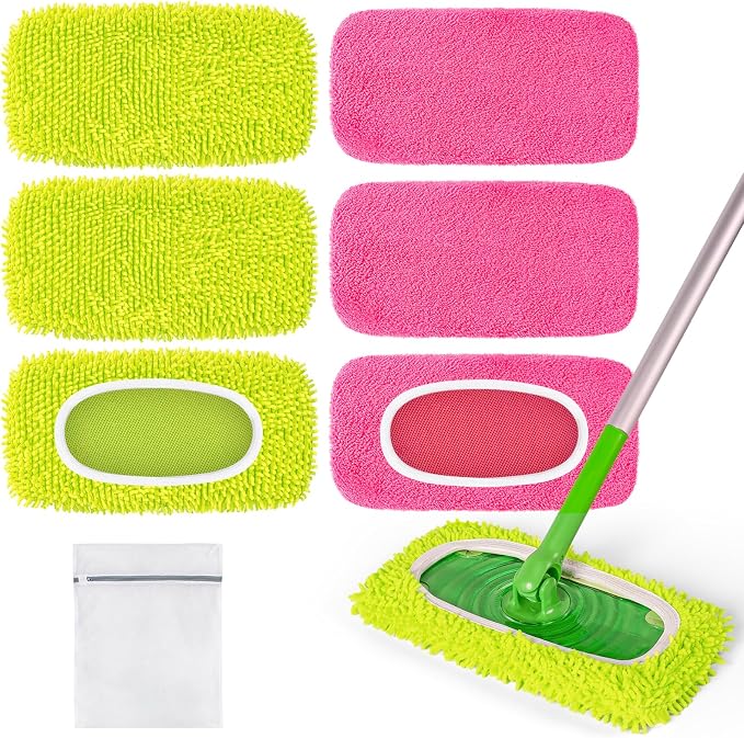 6 Pack Reusable Mop Pads for Swiffer, Washable Wet Pads Refill by CleanBeastie