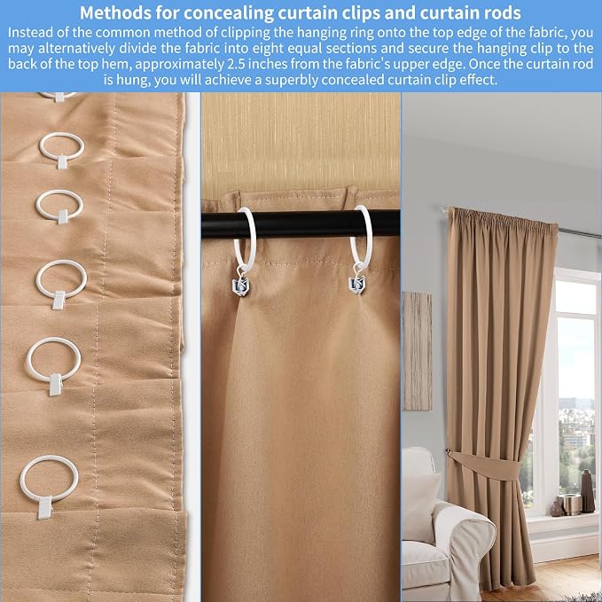 Curtain Rings with Clips, 44 Pack Metal Drapery Rings with Clips Hooks Hangers - Image 7